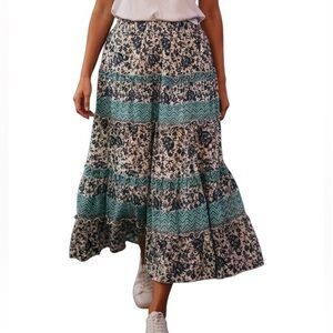 Vintage Y2K Blue Tiered Boho Maxi Skirt Lined Semi Sheer Cottage Core